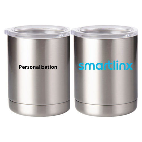 Personalized  - 20 oz. Insulated Stainless White Travel Mug w/Slider Lid - 10 oz Silver Stainless Steel Short Tumbler Thumbnail