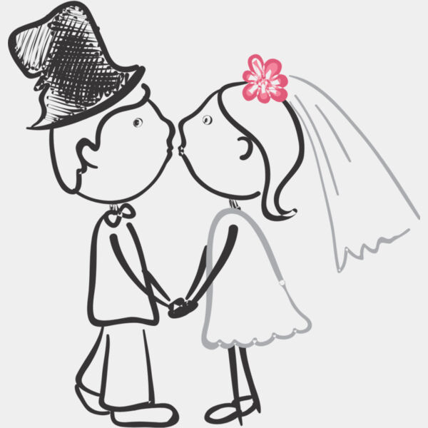 Cartoon Wedding Groom Bride Kiss 4 Thumbnail